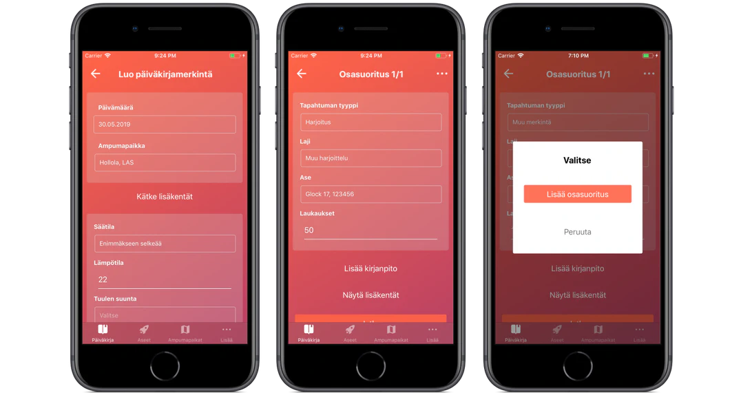 Kuva ampumapäiväkirjamerkinnän tekemisestä
