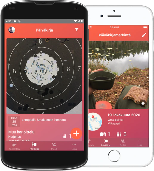 Kuva valokuvien liittämisestä ampumapäiväkirjamerkintään